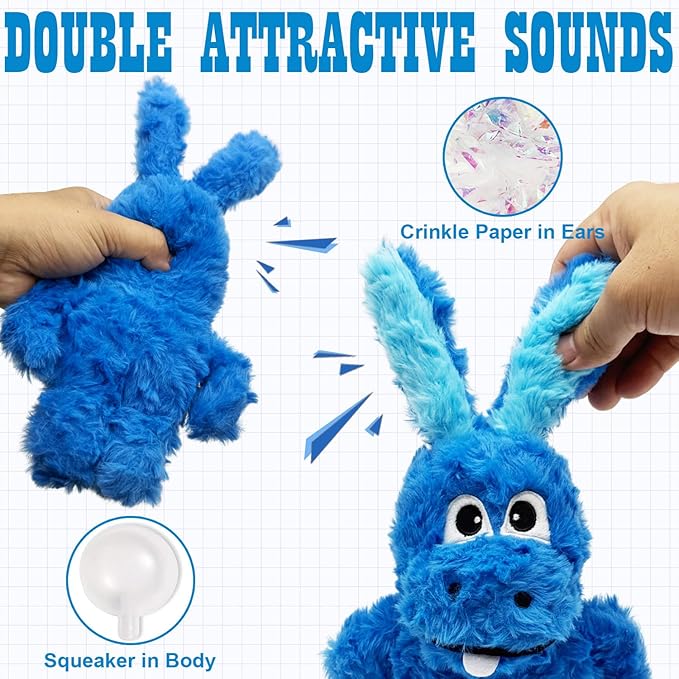 Squeaky Dog Toy Plush, Stuffed Crinkle Tug of War Dog Toy Keep Them Busy Animal Pet Puppy Interactive Birthday Toy for Small Medium Large Dogs (Blue)