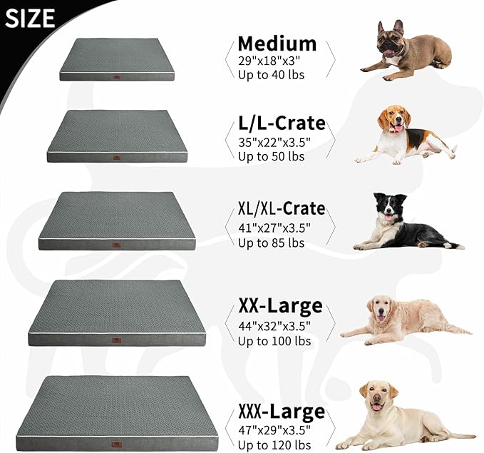 Extra Large Dog Bed, Large Sized Orthopedic XL Dog Crate Bed,Washable & Waterproof Cover Big Plush Pet Bed Mat, Egg Crate Foam Beds