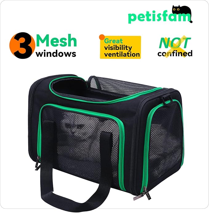 Easy Vet Visit Pet Carrier for Medium Cats and Small Dogs. Safe, Comfortable and Convenient. Airline Approved, Top Loading and Collapsible (Black)