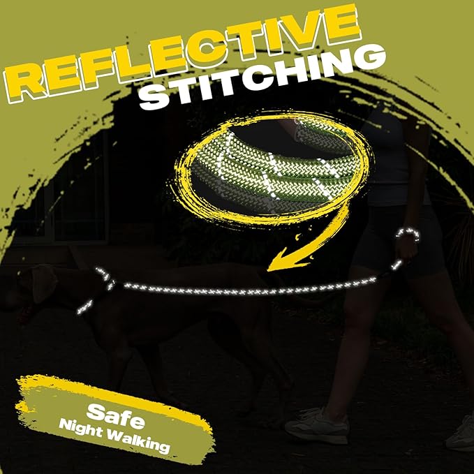 Fida Durable Slip Lead, 6 FT x 1/2" Heavy Duty Loop Leash, Comfortable Strong Rope for Large, Medium Dogs, No Pull Pet Training with Highly Reflective, Green