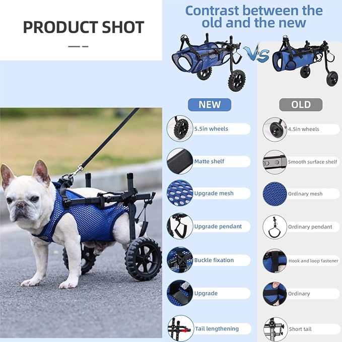 Upgraded Dog Wheelchair for Back Legs, Adjustable Small Dog Wheelchair for Disabled, Injured, Paralyzed, Senior Dogs, Mobility Aid with Leg Brace & Hip Support, Portable Doggy Wheelchairs for Dogs, S