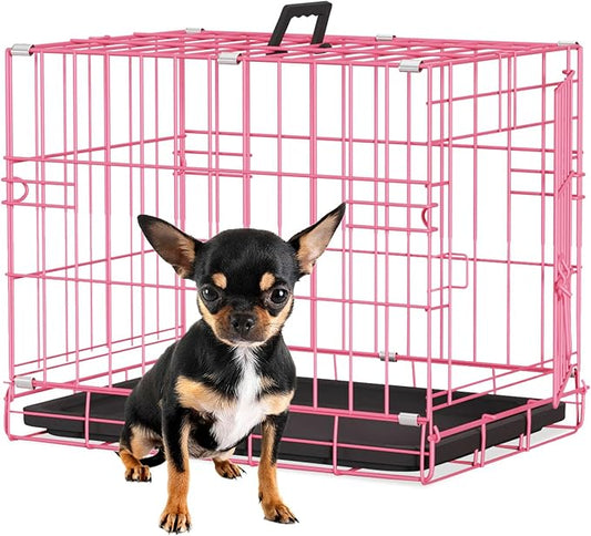 BestPet | Dog Crate | 18" | Pink | Foldable Metal Kennel with Single Doors, Secure Slide-Bolt Latches, Leakproof Tray | Portable Dog Cage for Small Breeds | for Travel, Indoor & Outdoor Use