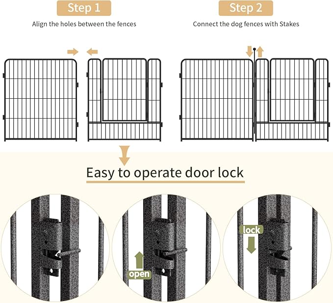 Dog Playpen,32/40/45 Inch Height in Heavy Duty, Folding Indoor Outdoor Anti-Rust Dog Exercise Fence, Portable Pet Playpen with Door for Large Medium Small Dogs and Pet (24 Panels, 40 Inch) Silver