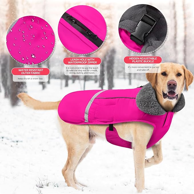 Doglay Dog Coat, Waterproof Dog Jacket Pet Winter Coat for Cold Weather with Thicken Furry Collar, Reflective Puppy Winter Jacket Warm Fleece Lining for Small Medium Large Pets