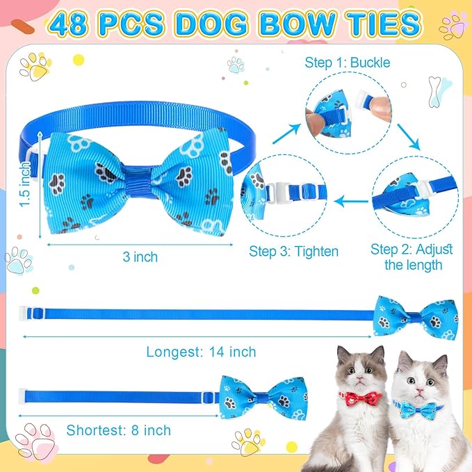 108 Pcs Dog Bandanas Bulks Bone Paw Adjustable Bow Ties for Dogs Washable Bowknot Reversible Triangle Scarf Kerchief for Large Small Medium Pet Cat Holiday Grooming Outfit