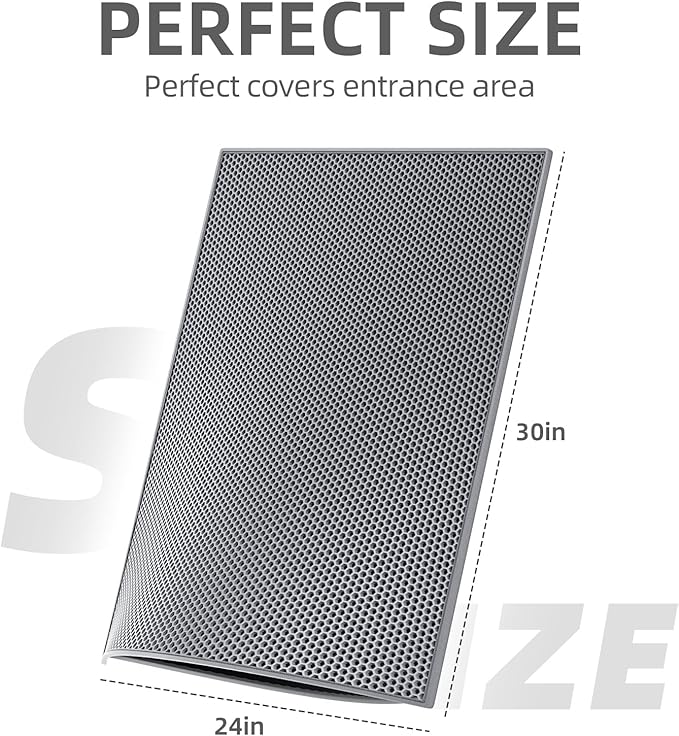 ESTHELLO Cat Litter Mat Large, Cat Litter Trapping Mat, Honeycomb Double Layer Design, Easy to Clean,Washable (30’’ x 24’’ Gray