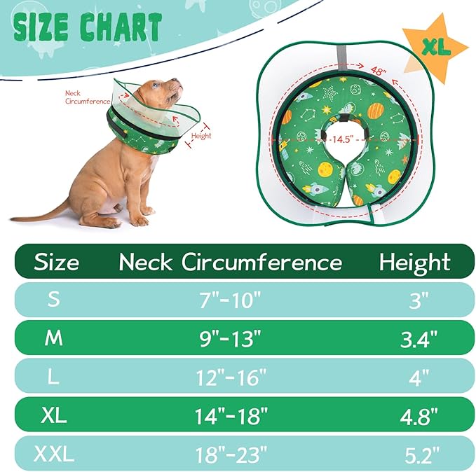 Elevated Inflatable Dog Cone Collar to Stop Licking, Dog Donut Collar After Surgery, Soft Dog Cone Alternative for Small Medium Large Dogs