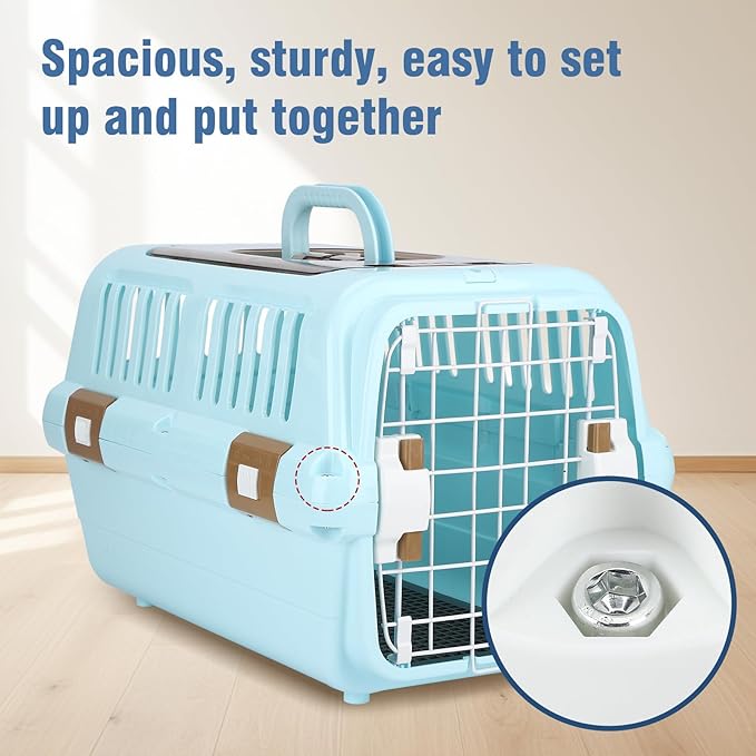 Hard-Sided Plastic Dog and Cat Kennel,Two-Door Pet Carrier, Plastic Wire Door, Top or Front Loading,Pets up to 22LBS,Fully Breathable, Perfect for Traveling/Hiking/Camping/Veterinary Visits
