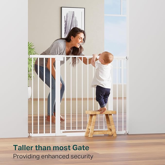 Cumbor 36" Extra Tall Baby Gate for Stairs, 29.7-48" Wide Dog Gate for Doorways, Pressure Mounted Auto-Close Pets Gates for Dogs Indoor, Durable Safety Child Gate, Mom's Choice Awards Winner, White