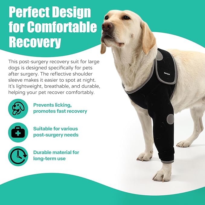 Dog Recovery Sleeves, Cone Collar Alternative, Reflective Material Design Abrasion Resistant Dog Recovery Suit, Washable 3mm Thick and Waterproof, Pets Sleeve Anti Licking Wounds and Keep Dry