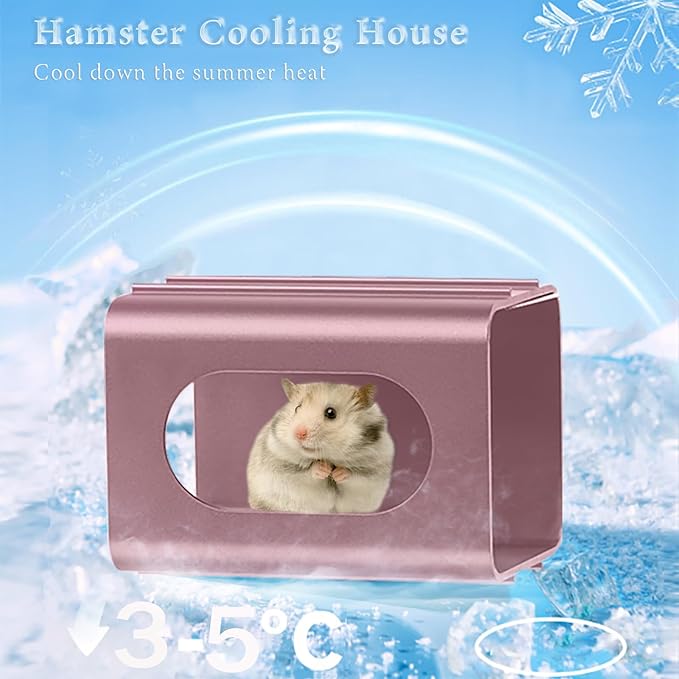 Hamsters Cooling Tunnel, Hamsters Instant Cooling Metal House, Aluminum Hanging Hideout Toys for Small Animals Dwarf Hamster Syrian Hamster Leopard Gecko (Pink, 4.7x2.7x2.7 in)