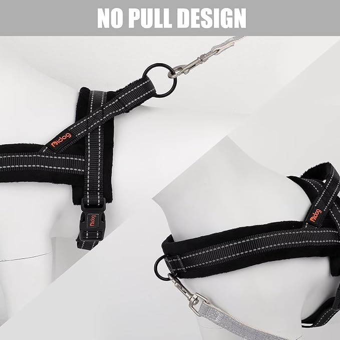 Didog Soft Flannel Padded Dog Vest Harness, No Pull/Quick Fit Reflective Dog Strap Harness, Easy for Training Walking (XXS:Chest 12-15", Black)