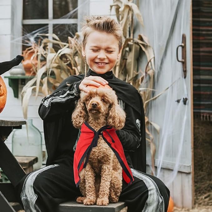 Threetols Pet Vampire Cloak Cape Costume Clothes, Adjustable Red Black Pets Devil Accessories Outfit Decor Cowl for Small Cats Dogs Animals Halloween Party Pets Cosplay