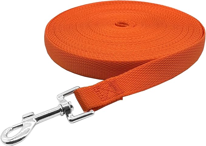 Nylon Training Dog Leash for Small Medium Large Dogs, 15ft 20ft 30ft 50ft Long Leash Dog/Puppy Lead for Obedience Recall Training, Camping (1" x 50ft, Orange)