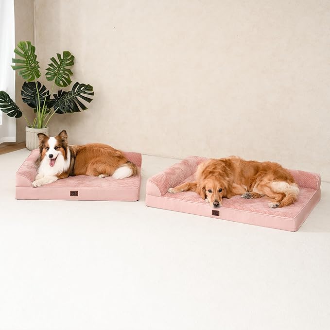 EHEYCIGA Memory Foam Dog Bed Medium Sized Dogs, Waterproof Dog Bed Orthopedic with Washable Removable Cover, Non-Slip Pet Bed Couch for Crate, 30x20x6 Inches, Pink