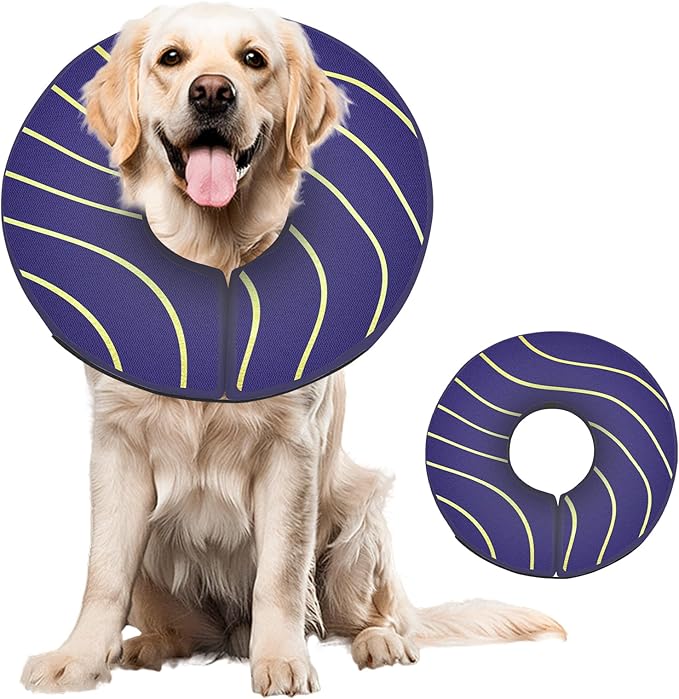 Adjustable Inflatable Dog Cone Collar for Surgery Recovery, Soft Cone for Dogs & Cats, Portable & Washable Dog Donut Collar, Large Cat Cone E Collar (Indigo L)