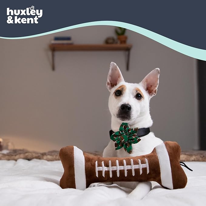 Huxley & Kent Funny Dog Toy w/Squeaker – Power Plush Squeaky Dog Toys for Small, Medium & Large Dogs – Soft Stuffed Animal for Indoor Play & Fetch - Football Bone, Large