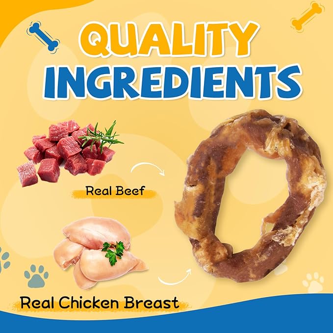 gazeupon Dog Treats, Chicken Wrapped Meat Ring,Made with Real Chicken and Beef Meat, Healthy Dog Chews, Rawhide Free,w/Glucosamine Chondroitin