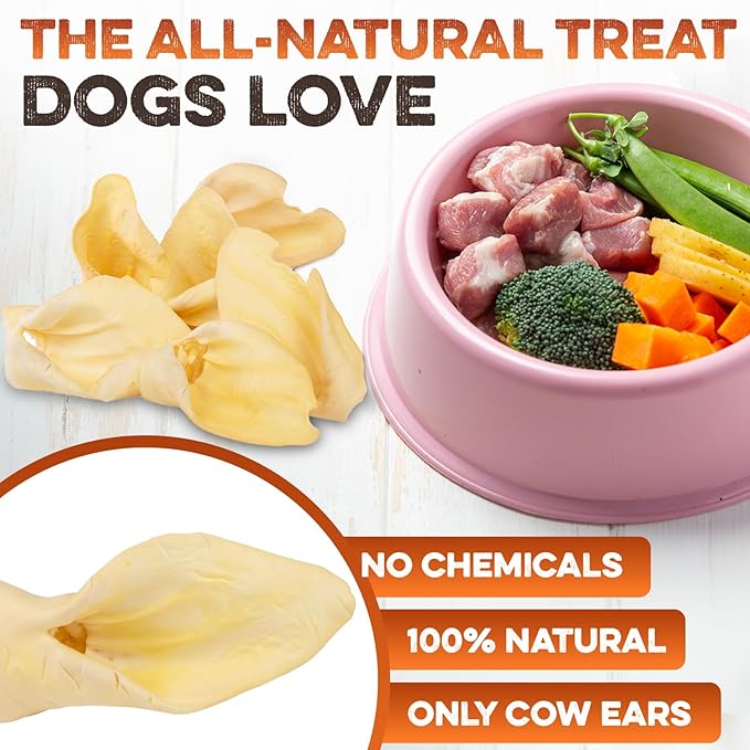 Cow Ears for Dogs – Thick Cut, Grass-Fed Angus Beef, All-Natural No-Rawhide Dog Treat Alternative