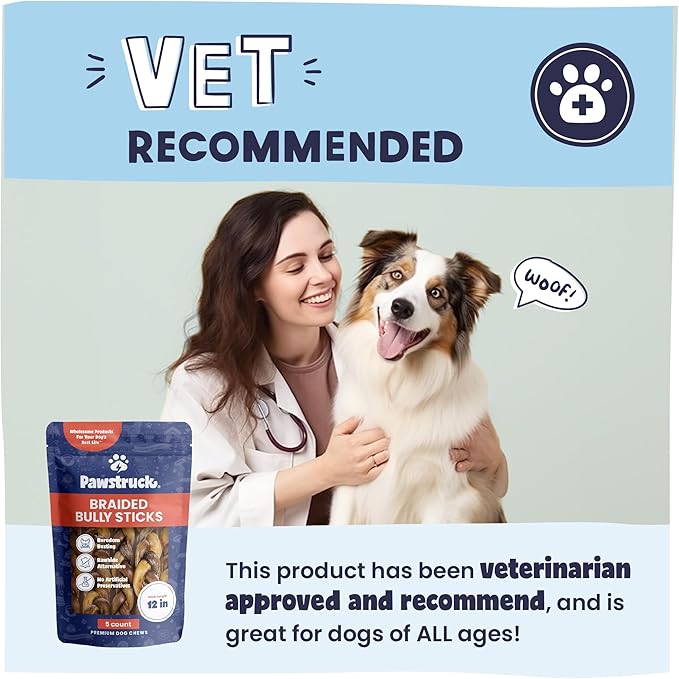 Pawstruck Natural 12” Braided Bully Sticks for Dogs - Tough, Long-Lasting, Rawhide-Free, Low Odor, Healthy Single Ingredient Chew Treat for Aggressive Chewers - 10 Count - Packaging May Vary