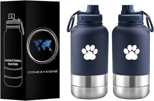 32 oz Portable Dog Water Bottle & Bowl for Travel- 3 in 1, Stainless Steel, Leak-Proof, Insulated (Best Friend Blue, 32 oz)