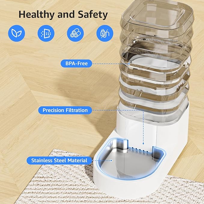 Gravity 11L Dog and Cat Water Bowl Dispenser, Automatic Stainless Steel Dog Water Bowl, 100% BPA-Free