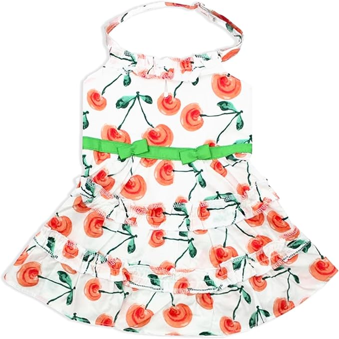 Parisian Pet Boho Dog Dress - Red Poppies Summer Clothes - Velcro Closure Dressy Outfit for Small Dogs - Lightweight, Cotton - Perfect for Girls & Beach