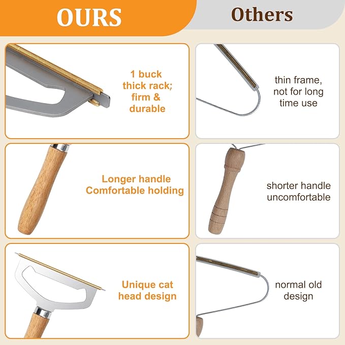 Metal Carpet Brush Pet Hair Remover, 1 Buck Thick Rack Wood Handle Portable Carpet Scraper, Embedded Couch Lint Pilling Dog Cat Fur Remover, Fabric Shaver Depiller Furniture