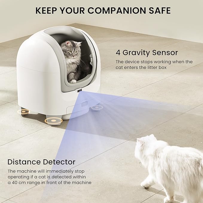 Smart Self-Cleaning Cat Litter Box, 70L Automatic Litter Box for Multiple Cats, Open-Top Design with 4 Safety Sensors, APP Health Monitoring, Odor Control & Easy Cleaning for Cats 3.3–22 lbs