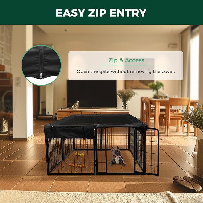 FXW Homeplus Unleashed Indoor Dog Playpen - Stress-Free and Safe Play, Heavy Duty 24 Inch 8 Panels with Playpen Cover for Puppy and Small Dogs, Black│Patented
