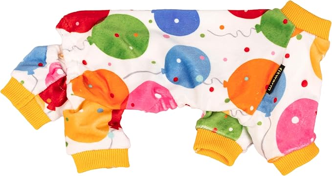 Fitwarm Balloon Dog Fleece Pajamas, Birthday Outfit for Small Dogs Boy Girl, Cozy Pet Onesie with Feet, White, Yellow, Red, Blue, Green, Large