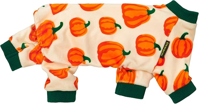 Fitwarm Pumpkin Dog Pajamas, Thanksgiving Outfit for Small Dogs Boy Girl, Fall Pet Clothes, Beige, Orange, Green, XS