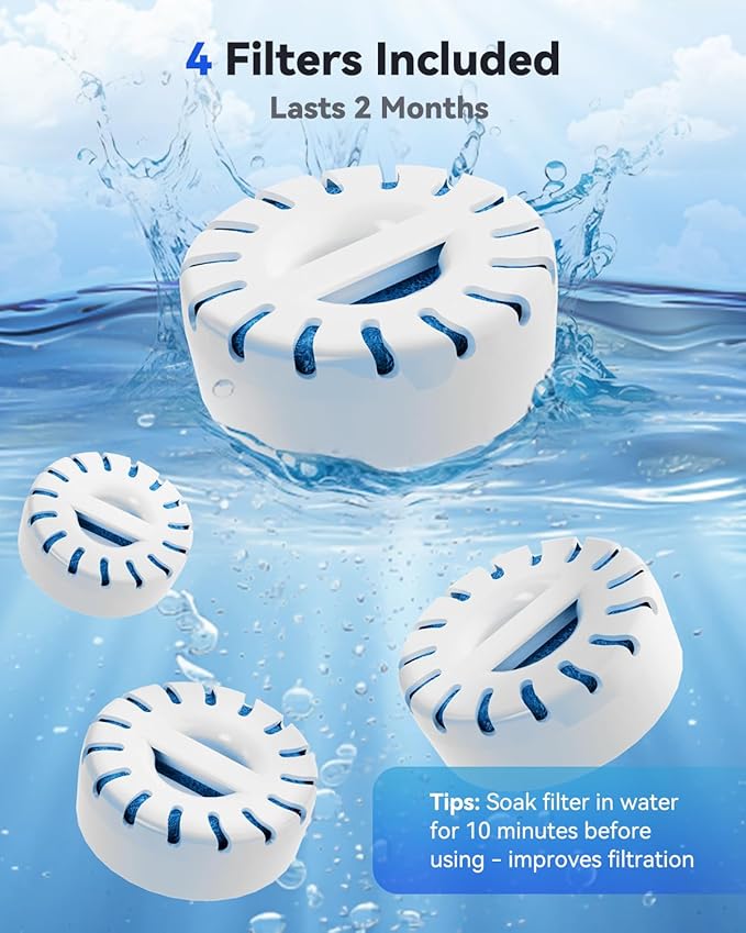 Replacement Water Filters for Dog Water Fountain for Large Dogs, BPA-Free, Compatible with IAD Stainless Steel Large Dog Water Fountain, 2 Month Filter Supply, 4-Pack