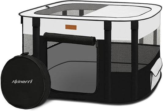 Dog Playpen - Foldable Cat Play Pens for Pubby,Kitten, Rabbit,Portable Pet Tent with Carring Bag for Indoor/Outdoor Travel Camping (Black-Small)