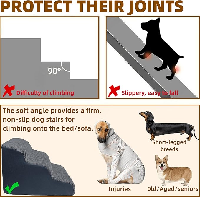5-Step Dog Stairs for 23 Inch High Beds & 20-30 Inch Couch Bed, Non-Slip Balanced Indoor Pet Ramp Stairs for Small Old Large Dogs Cats to Get on Bed 30D