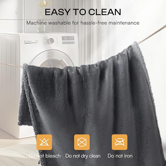 Waterproof Pet Blanket, Liquid Pee Proof Dog Blanket for Sofa Bed Couch, Reversible Sherpa Fleece Furniture Protector Cover for Small Medium Large Dogs Cats, Dark Gray X-Large（85" x 57"）