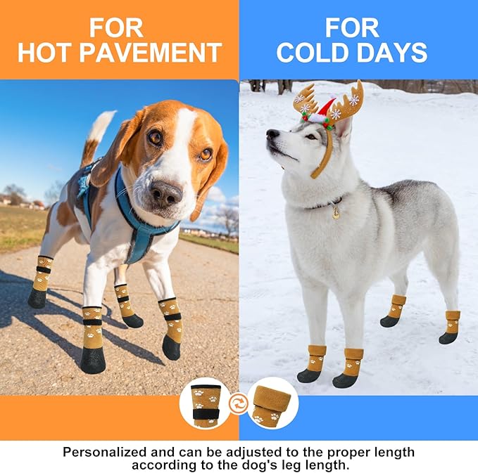 BEAUTYZOO Dog Boots for Medium Dogs, Dog Boots & Paw Protectors for Winter Snowy Day Summer Hot Pavement, Waterproof Dog Booties for Hardwood Floors, 6 PCS Grip Socks Shoes for Dogs, Khaki M