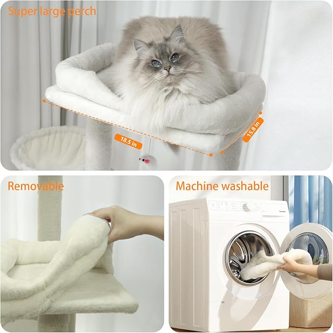 68 Inches Multi-Level Large and Tall Cat Tree Tower for Indoor Cats/Removable Pad/Cat Condo/Sisal Scratching Posts/Hammock/Cat Activity Center/Wide Base