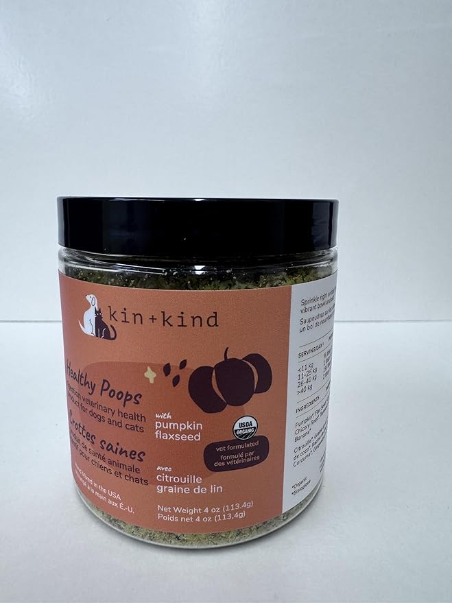 kin+kind Organic Fiber for Dogs&Cats - Pumpkin Boost for Healthy Poops - Digestive Health - Flax Seed, Ginger, Turmeric and Coconut - Made in USA - 4 oz (Medium)