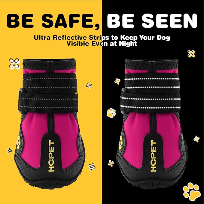 Hcpet Dog Shoes, Dog Boots for Small Dogs, Waterproof Medium Dog Booties Paw Protector for Summer Hot Pavement, Winter Snowy Day, Outdoor Walking, Indoor Hardfloors Anti Slip Sole Pink Size 5