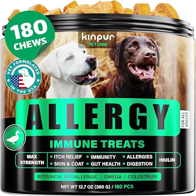 Natural Dog Allergy Chews for Dog Itch - Tasty Allergy Relief Pet Supplement for Dry Itchy Skin, Hot Spots, Seasonal Dog Allergies - 180 Anti Itch Immune Treats for Dogs Licking Paws, Antihistamine