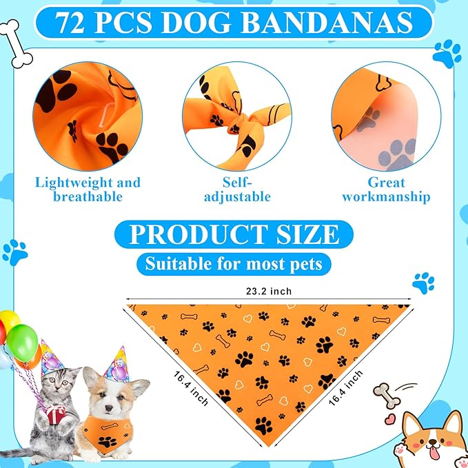 Sanwuta 72 Pcs Dog Bandana Bulk Washable Puppy Triangle Scarfs Cat Bandanas Adjustable Soft Cute Pet Triangle Bibs Accessories for Small Medium Dogs Cats Pets Costume(PET Pattern)