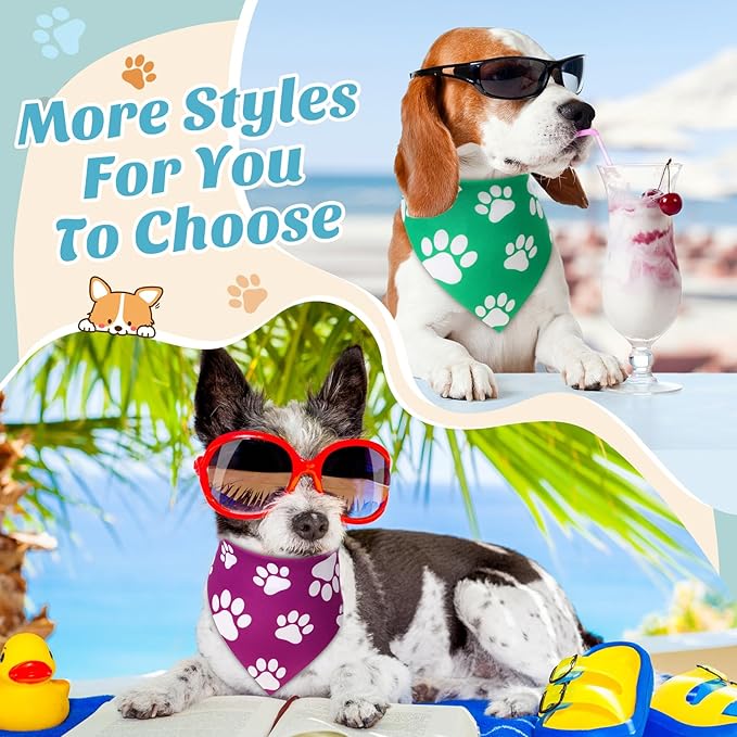 Sanwuta 30 Pcs Paw Print Dog Bandanas Bulk Colorful Footprint Bandanas for Dogs Triangle Kerchief Bib Scarf for Pet Birthday Party Costume Photo Props Daily Accessories Pet Shops Groomers, 6 Colors