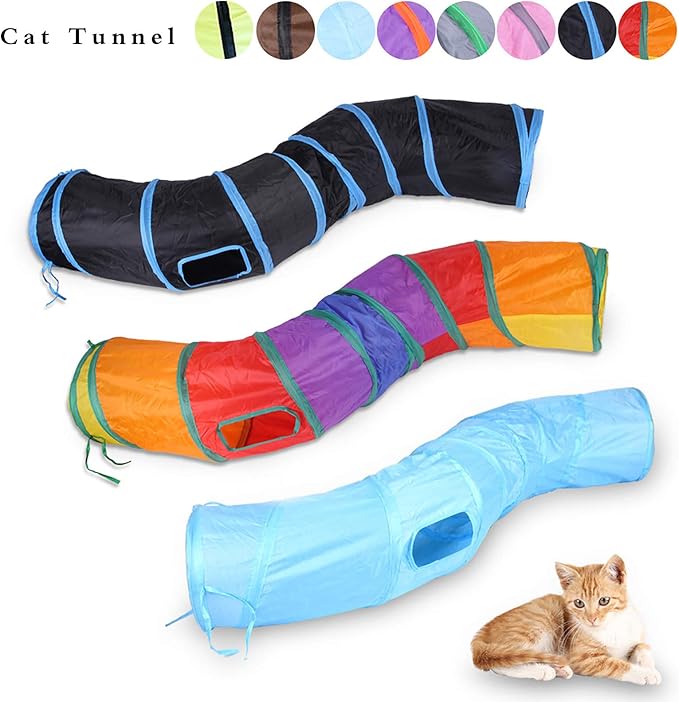 Cat Tunnel for Indoor Cats Interactive, Rabbit Tunnel Toys, Pet Toys Play Tunnels for Cats Kittens Rabbits Puppies Crinkle Pop Up Yellow 47" Shape S