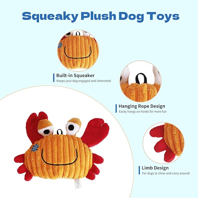 Plush Toys for Small and Medium Dogs, Cute Squeaky Dog Toy for Puppies, Durable Fabric Crinkle Paper chew Toys (3 Pack)