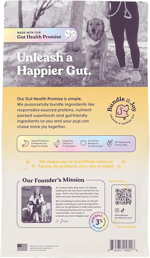 Bundle x Joy Superfood Dry Dog Food - Pet Food for Small, Medium and Large Breeds - Made with Real Ingredients - Nutrient Dense Probiotic Dog Food to Support Healthy Digestion (12 Pound, Chicken)