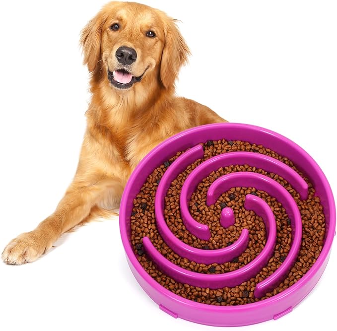 Whippy Slow Feeder Large Dog Bowl - Non Slip Maze Puzzle Bowl for Medium to Large Dogs - Purple
