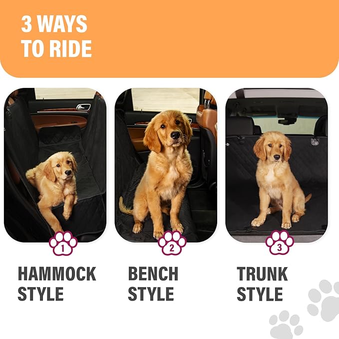 Active Pets Beige XL Dog Car Hammock Back Seat Cover, Waterproof Backseat Cover Protector for Truck Bench Rear of Sedans or SUVs, Essential Pet Supplies Vacuum or Wipe Clean, Machine Washable