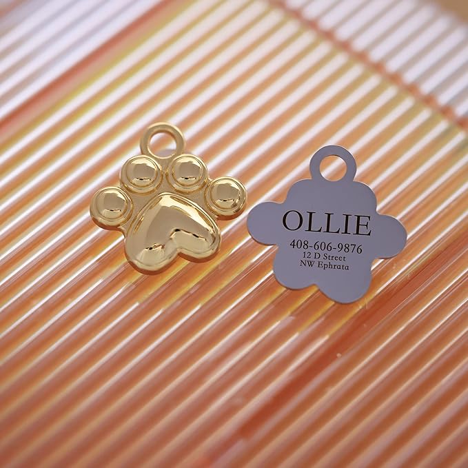 Dogs ID Tags Personalized Double Sided Deep Engraved Cat & Dog Collar Charm Paw Balloon Shape Brass