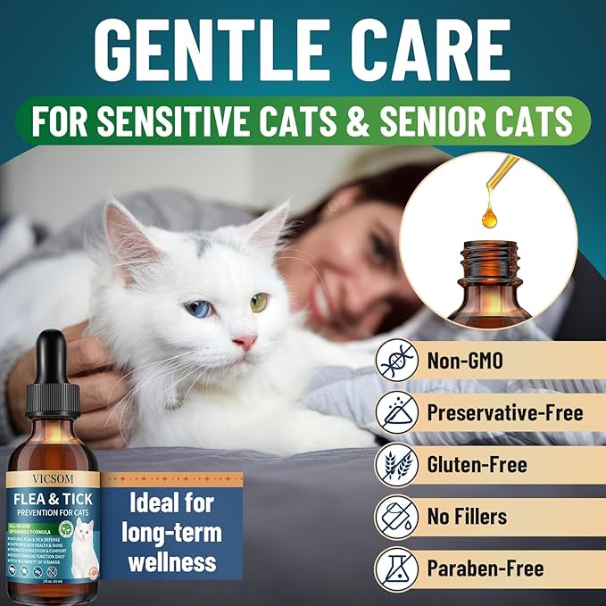 VICSOM Cat & Dog Flea Prevention Bundle: Natural 3-in-1 Herbal Drops for Sensitive Pets - Salmon (Cat) + Chicken (Dog) Flavor | Seasonal Support, Digestive Health & Skin Care